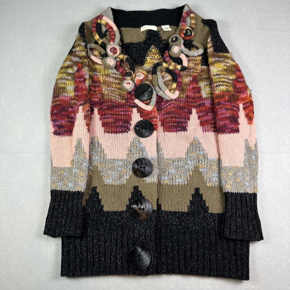 Sleeping on Snow Loops & Angles Art to Wear Knit Cardigan Size Medium Wool Blend